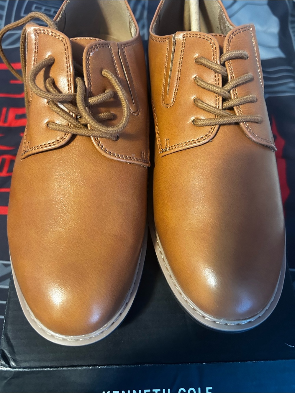 Kenneth Cole Boys Tan Leather Lace-Up Oxfords- New